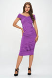Solid Off Shoulder Midi Bodycon Dress - Rosa Apparel