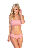 Solid Ribbed Pink Ruffled Bikini Set - Rosa Apparel
