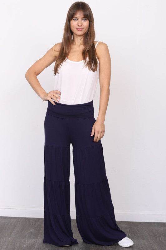 Solid Tiered Wide Leg Pants by EG Fashion - Rosa Apparel