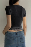 Square Neck Lace Trim High Waist Baby Tee - Rosa Apparel