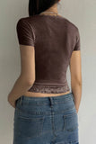 Square Neck Lace Trim High Waist Baby Tee - Rosa Apparel