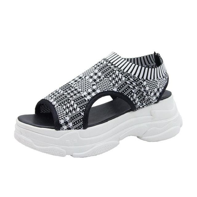 Stevvex Women's Elastic Strap Open Toe Platform Sandals ST85SH0451QWE