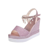 Stevvex Women's Sequined Platform Espadrille Sandals ST85SH5689HUG