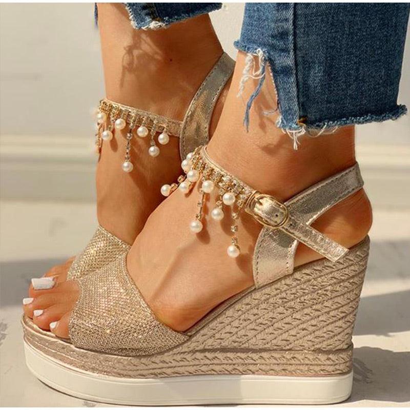 Stevvex Women's Sequined Platform Espadrille Sandals ST85SH5689HUG