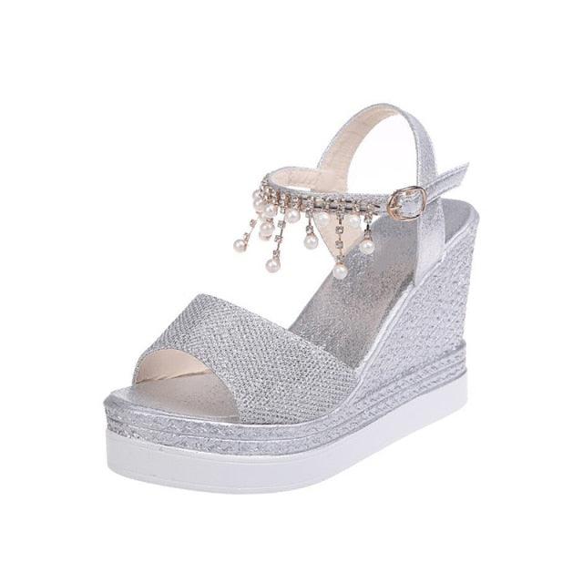 Stevvex Women's Sequined Platform Espadrille Sandals ST85SH5689HUG