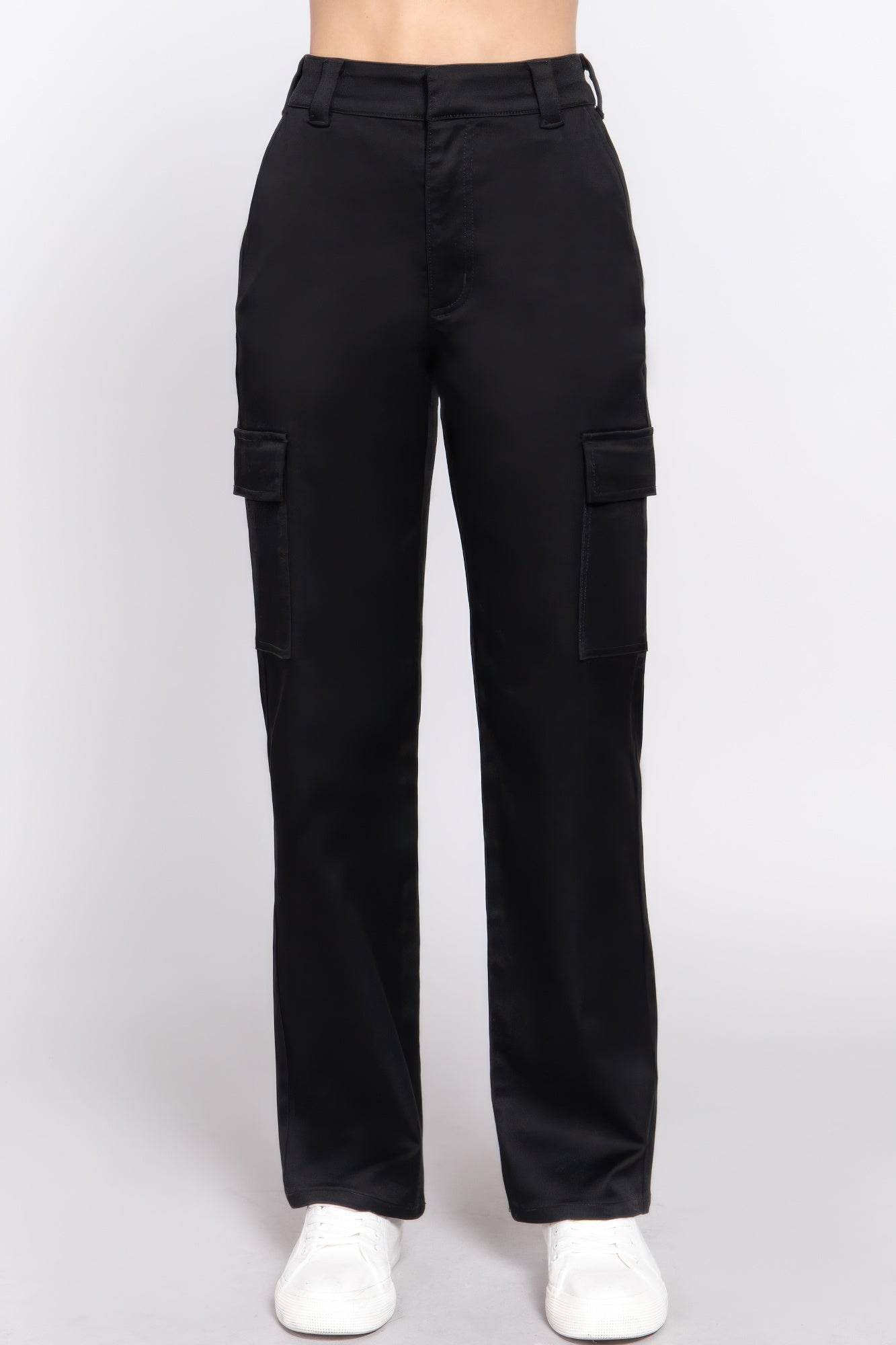 Straight Fit Long Pocketed Black Pants - Rosa Apparel