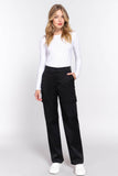 Straight Fit Long Pocketed Black Pants - Rosa Apparel