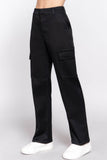 Straight Fit Long Pocketed Black Pants - Rosa Apparel