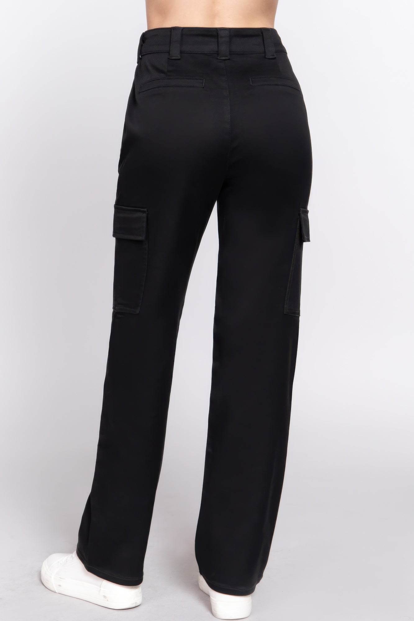 Straight Fit Long Pocketed Black Pants - Rosa Apparel