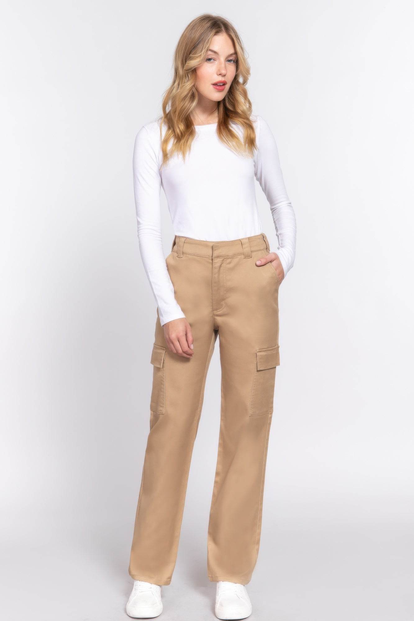 Straight Fit Long Pocketed Khaki Pants - Rosa Apparel