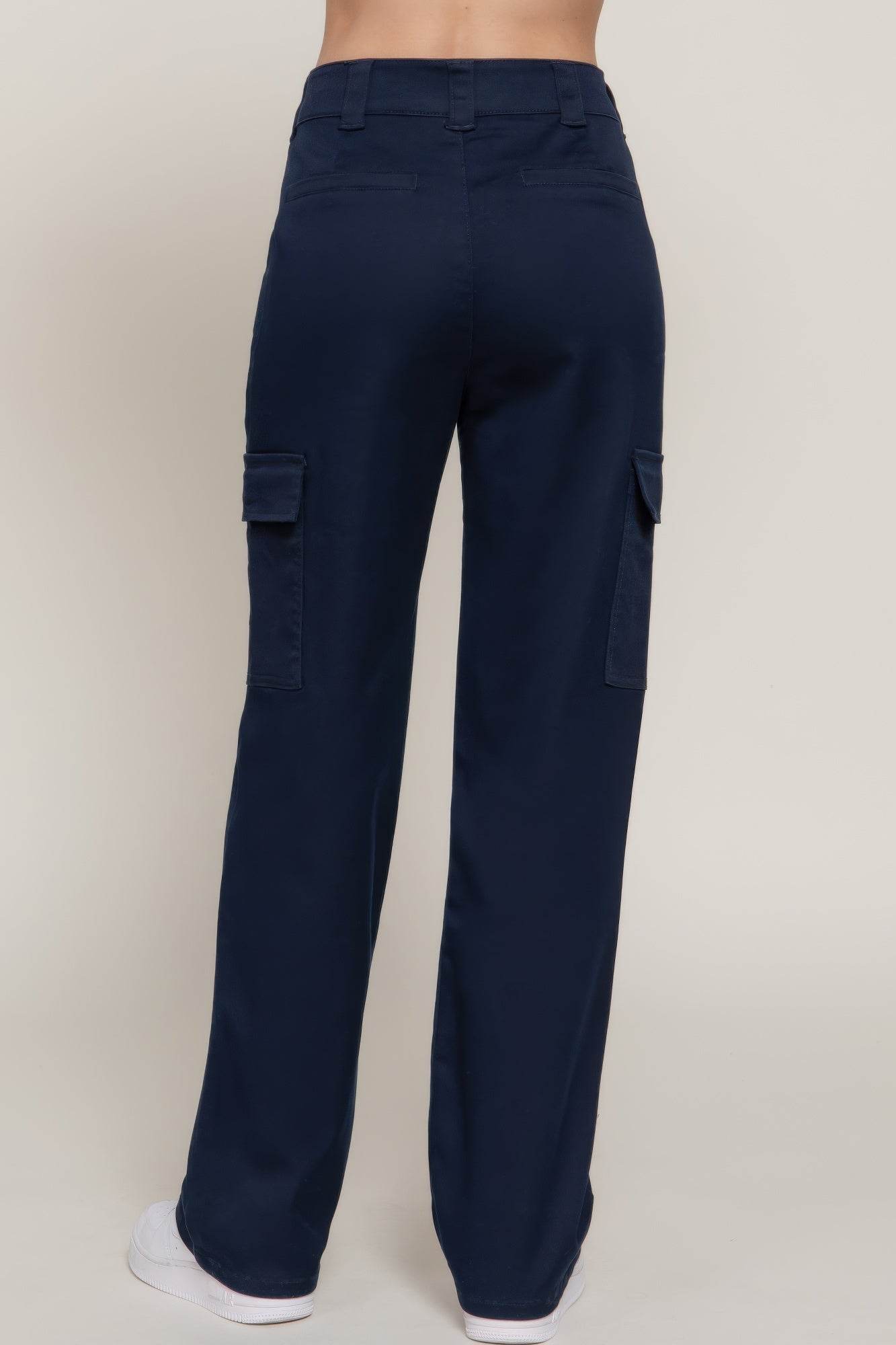 Straight Fit Long Pocketed Navy Pants - Rosa Apparel