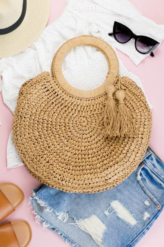 Straw Tassel O-Ring Tote - Rosa Apparel