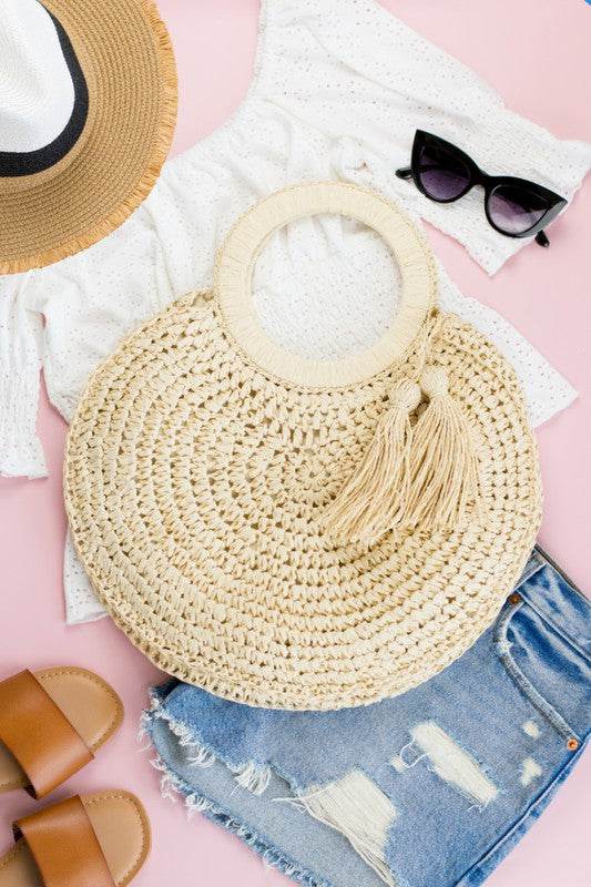 Straw Tassel O-Ring Tote - Rosa Apparel