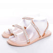 Summer Flat Sandals Sweet Pearl Decoration Sandals Leather Flats Women Beach Holiday Shoes Rhinestones Flat Strap Sandals Comfort Open Toe Flat Luxury Women Sandals
