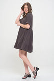 TEXTURED SHORT SLV BUTTON DOWN V-NECK SHORT DRESS - Rosa Apparel