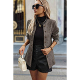 Tailored Stand Collar Jacket with Decorative Buttons - Rosa Apparel