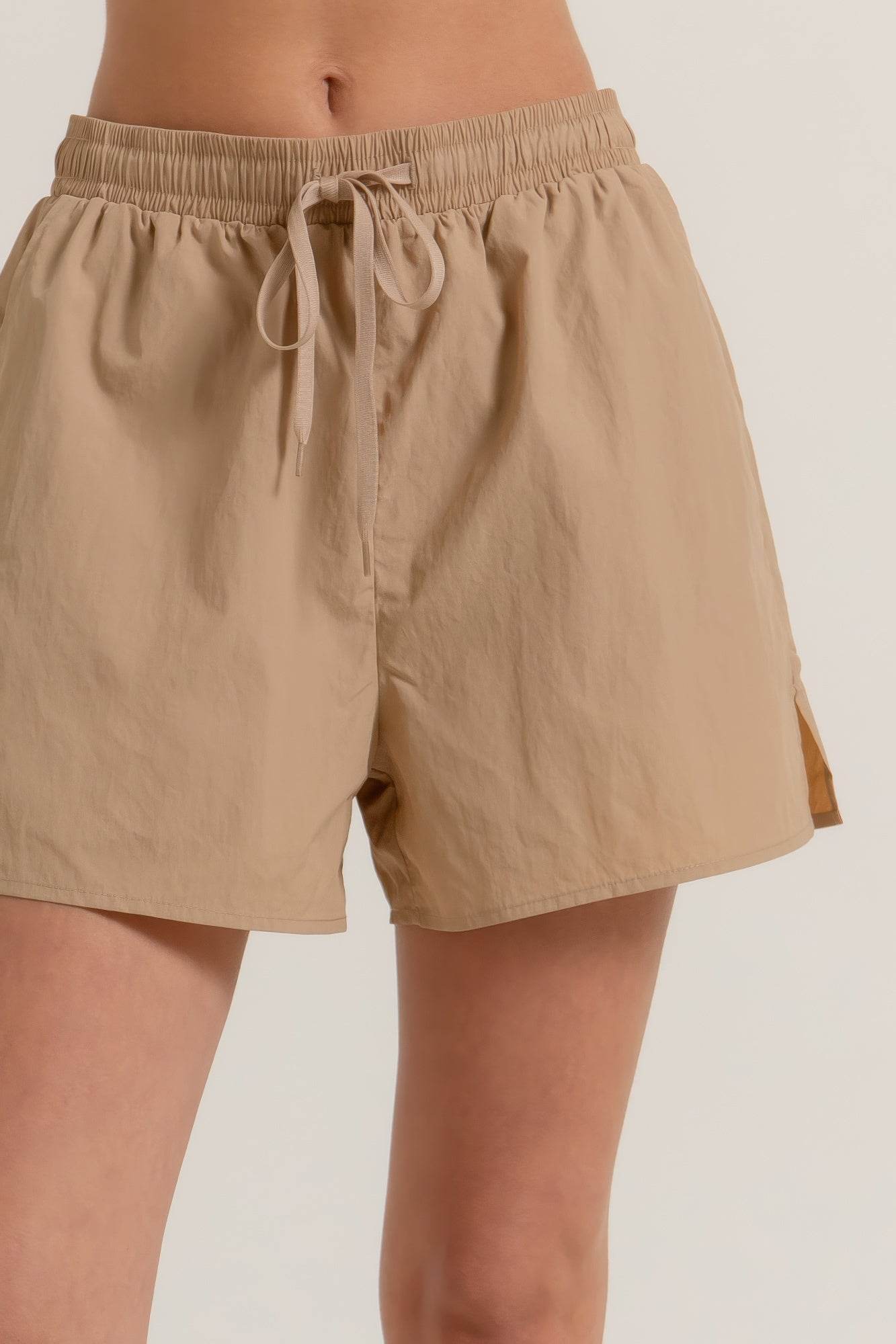 Tan Anorak Side Slit Workout Shorts - Rosa Apparel