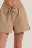 Tan Anorak Side Slit Workout Shorts - Rosa Apparel