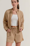 Tan Anorak Side Slit Workout Shorts - Rosa Apparel