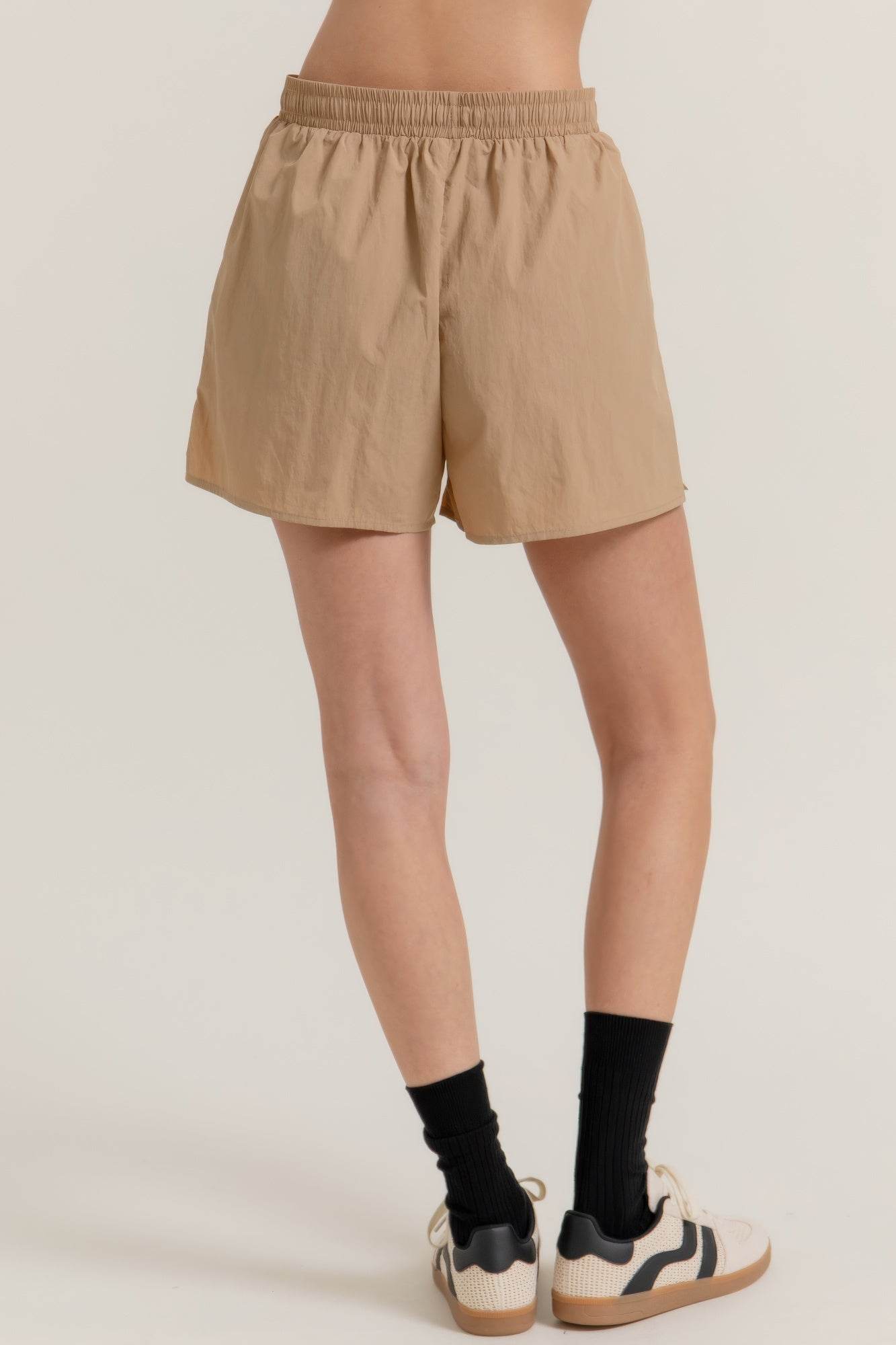 Tan Anorak Side Slit Workout Shorts - Rosa Apparel