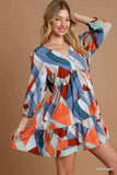 Umgee Abstract V-Neck Tiered Printed Dress - Rosa Apparel