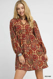 Umgee Boho Mix Paisley Babydoll Dress - Rosa Apparel