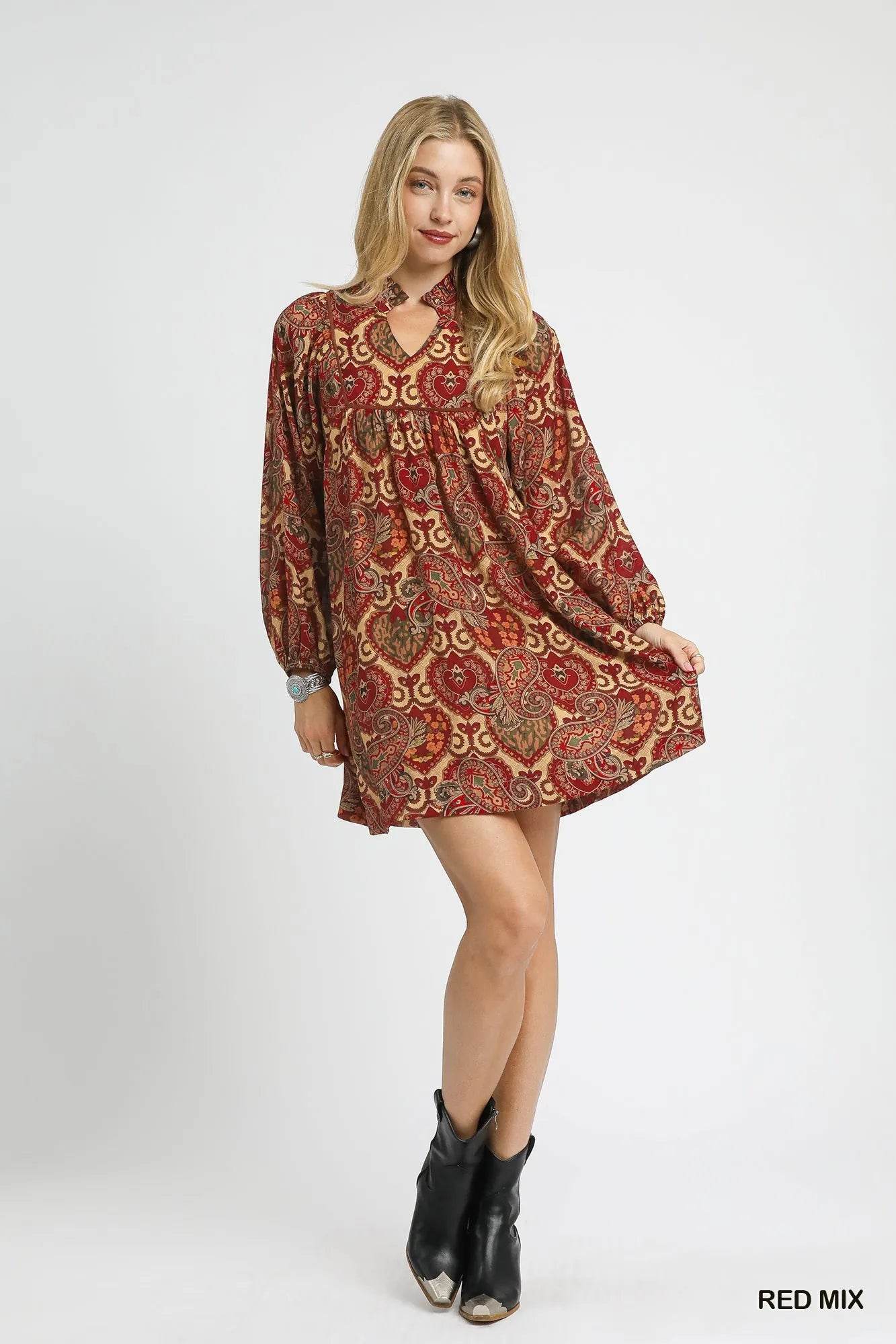 Umgee Boho Mix Paisley Babydoll Dress - Rosa Apparel