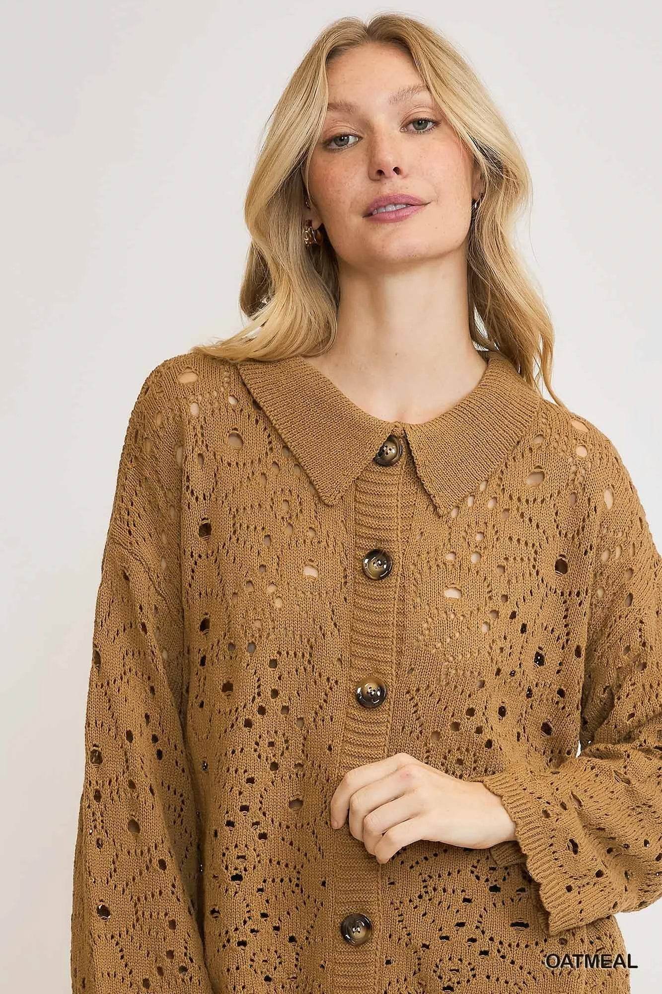 Umgee Crochet Button Down Knit Cardigan - Rosa Apparel