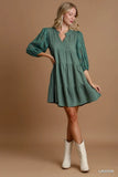 Umgee Floral Contrast Sleeve Tiered Dress - Rosa Apparel