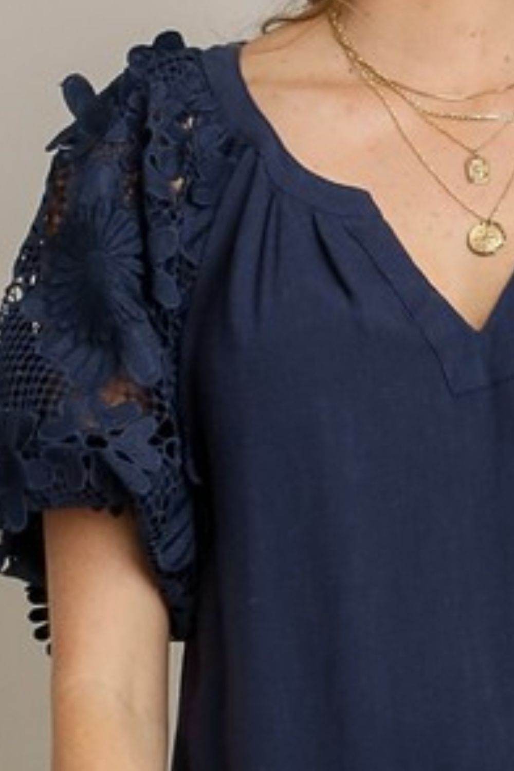 Umgee Full Size French Terry Boxy Cut Top with 3D Floral Sleeve Plus Size - Rosa Apparel