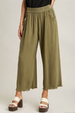 Umgee Full Size Linen Blend Elastic Waistband Wide Leg Pants Plus Size - Rosa Apparel