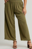 Umgee Full Size Linen Blend Elastic Waistband Wide Leg Pants Plus Size - Rosa Apparel