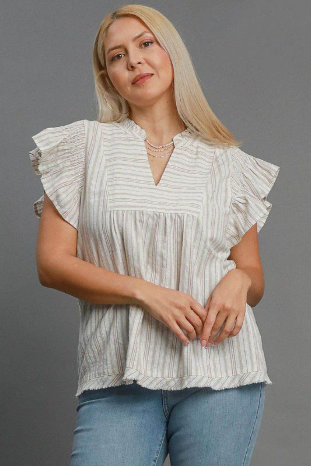 Umgee Full Size Striped Babydoll Top Plus Size - Rosa Apparel