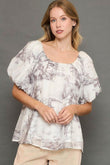 Umgee Full Size Two Tone Toile Print Top Plus Size - Rosa Apparel