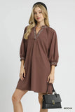 Umgee Notched Shift Dress with Trim Detail - Rosa Apparel