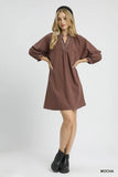 Umgee Notched Shift Dress with Trim Detail - Rosa Apparel