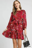 Umgee Ruffled Hem Printed Balloon Sleeve Dress - Rosa Apparel