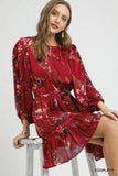 Umgee Ruffled Hem Printed Balloon Sleeve Dress - Rosa Apparel