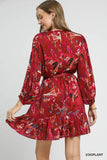 Umgee Ruffled Hem Printed Balloon Sleeve Dress - Rosa Apparel