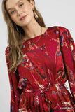 Umgee Ruffled Hem Printed Balloon Sleeve Dress - Rosa Apparel