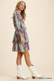 Umgee Tie Dye Ruffled Layered Dress with Elastic Waistband - Rosa Apparel