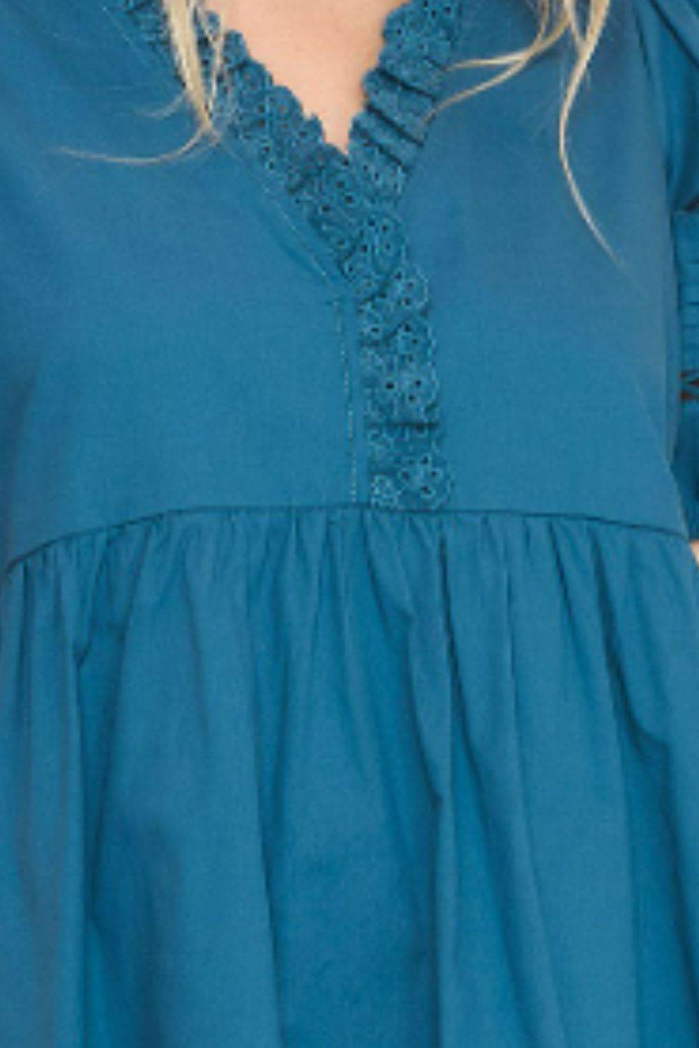 Umgee USA Full Size Lace Detail Puff Sleeve Mini Dress Plus Size - Rosa Apparel