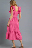 Umgee V-Neck Ruffled Cap Sleeve Midi Dress - Rosa Apparel