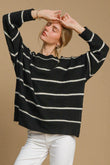 Umgee Wool Blend Striped Round Neck Sweater - Rosa Apparel