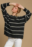 Umgee Wool Blend Striped Round Neck Sweater - Rosa Apparel