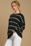 Umgee Wool Blend Striped Round Neck Sweater - Rosa Apparel