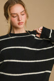 Umgee Wool Blend Striped Round Neck Sweater - Rosa Apparel