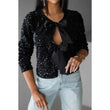 V-Neck Sparkly Bolero Cropped Front Tie Blouse - Rosa Apparel