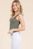 V-neck Basic Double Layers Tank Top – Olive - Rosa Apparel