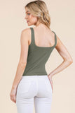 V-neck Basic Double Layers Tank Top – Olive - Rosa Apparel